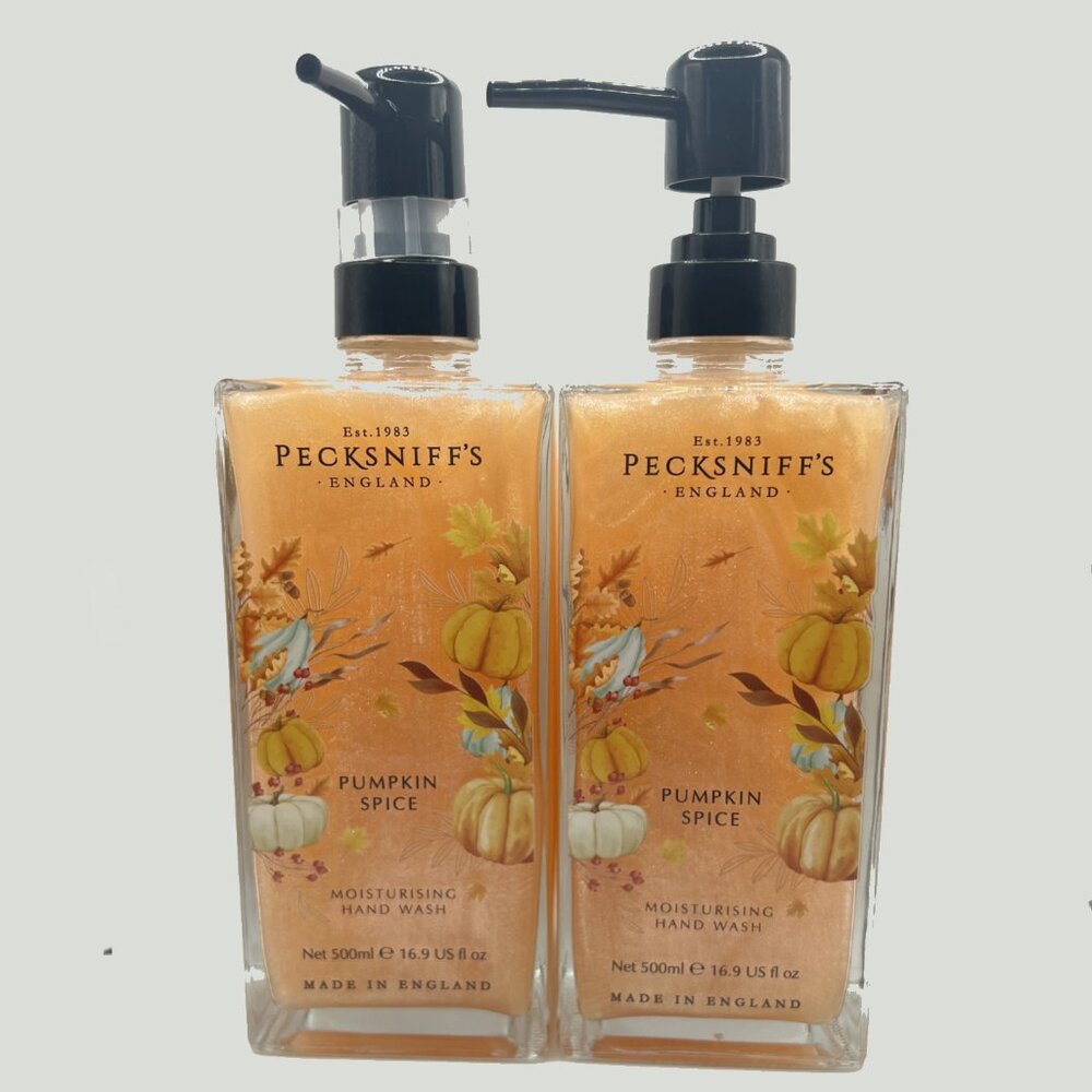 NEW 2x Pecksniffs Pumpkin Spice Glass Bottle Shimmer Hand Wash - 16.9 fl oz